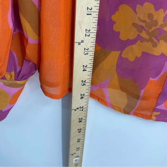 Rnwy orange pink floral blouse Sz 8 button front - Picture 7 of 10